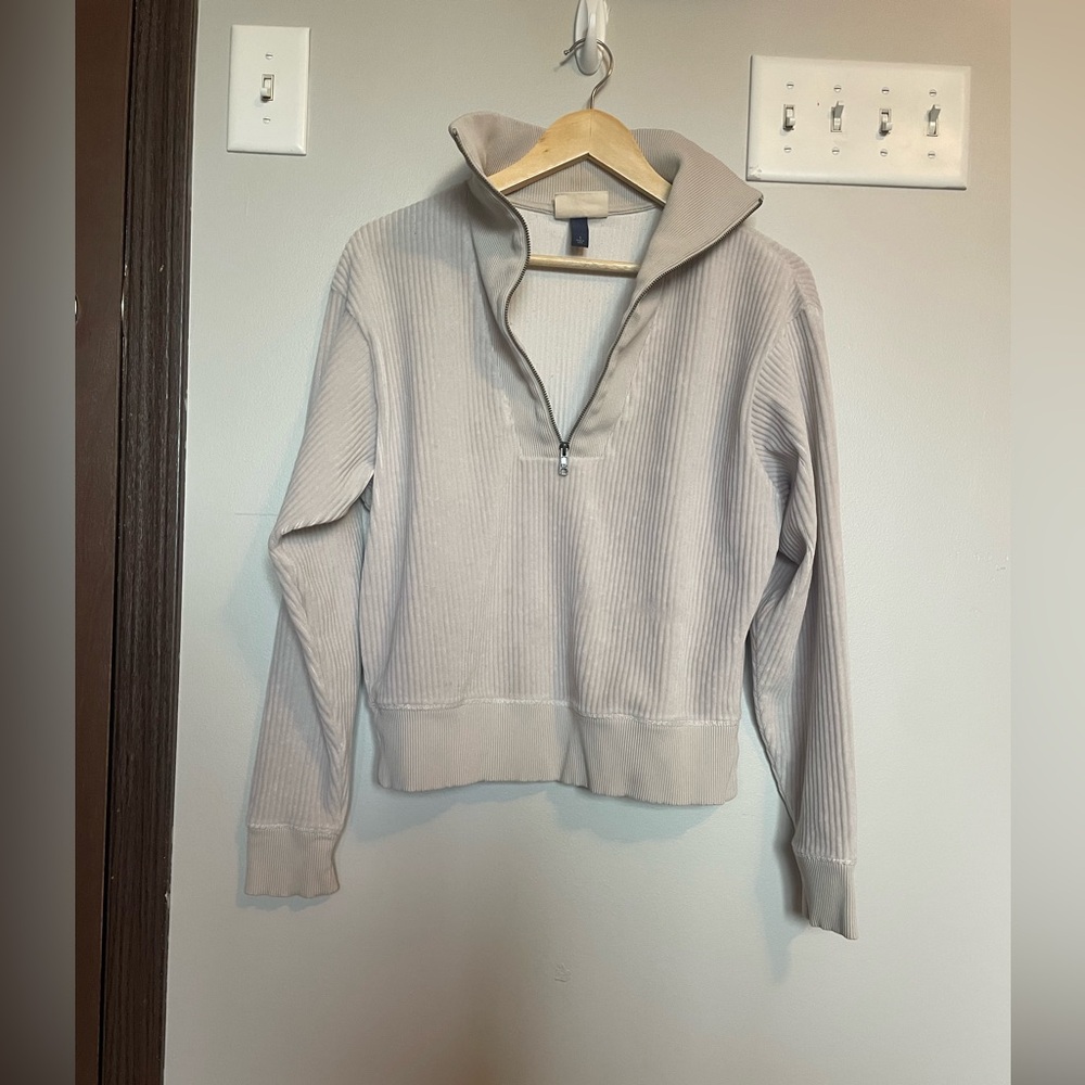 Universal Thread Women's 1/4 Zip-Up Cream Sweater Soft Ribbed